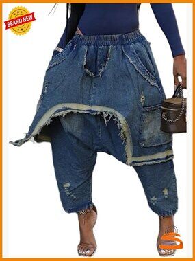 Baggy Y2K Harem Cargo Barrel Jeans Low Rise Drop Crotch Streetwear